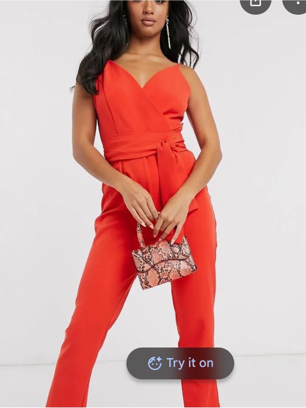 ASOS Red Sleeveless Wrap-Front Jumpsuit with Waist Tie